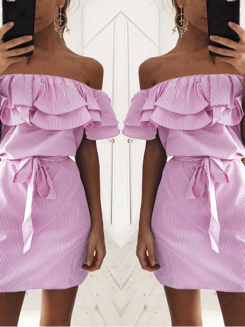 Woman’s Dress Mini Shirt light pink off shoulder